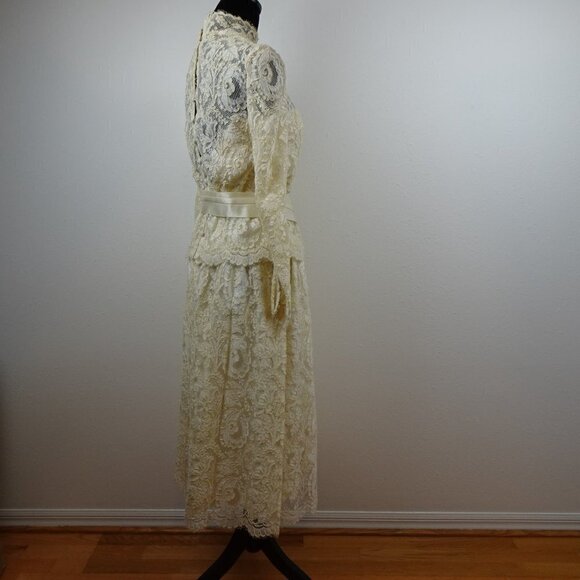 VTG 80s 90s Wedding Dress Ivory Lace Custom Made Size S Party Prom with Jacket - Picture 10 of 16